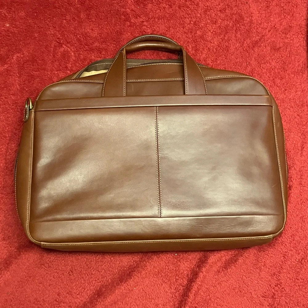 Alliance Collection Leather Briefcase/Attache w Shoulder Strap, Light Brown